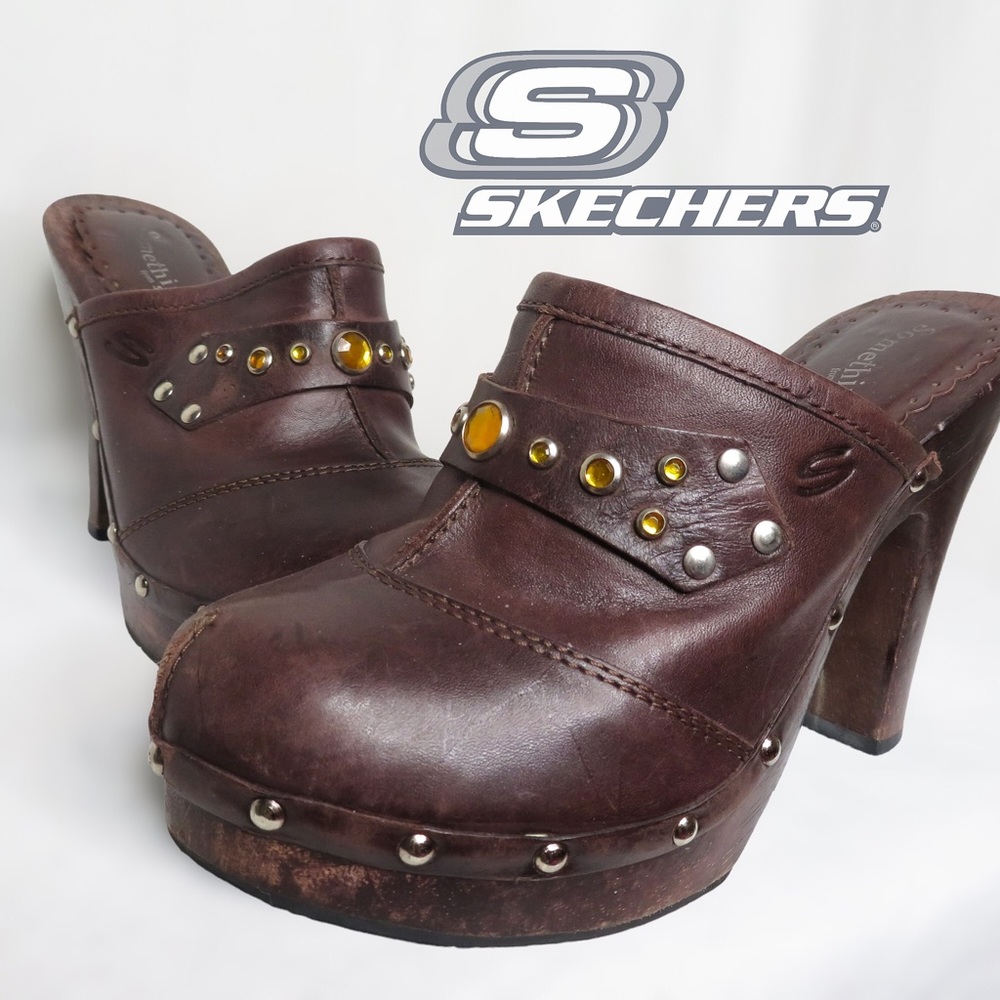 Vintage Skechers Wooden Leather Mules / Heels | Size 6 | Y2K